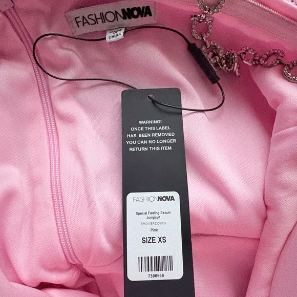Fashion Nova Special Feeling Pink Sequin Jumpsuit XS NEW NWT - Picture 7 of 7
